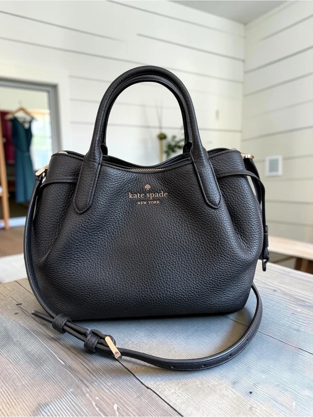 kate spade Black Dumpling Leather Satchel with Detachable Crossbody Strap